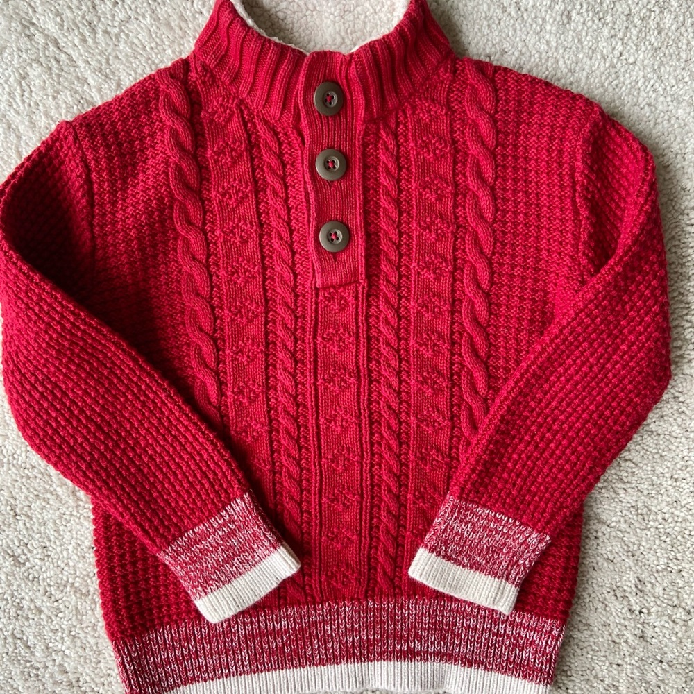 CHEROKEE BOY'S RED SWEATER FAUX SHERPA TRIM Elegant and Warm, Sz 5